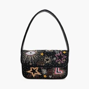 AMERICA AND BEYOND CELESTIAL SPARK Black Beaded Shoulder Bag